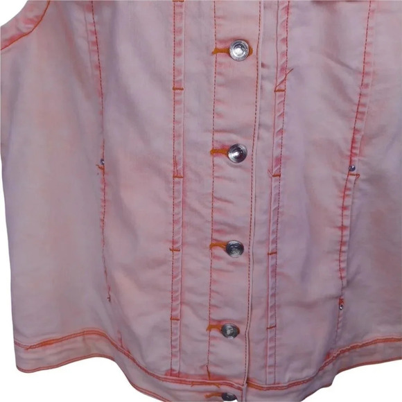 Claire France Sleeveless Stretch Jean Jacket  Faded Pink Salmon Orange Silver 16 - Picture 4 of 8